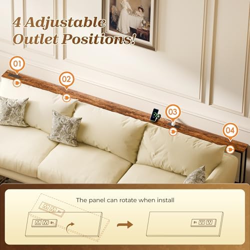 SUPERJARE 106.3 Inch Sofa Table with 2 Power Outlets and USB-C Ports
