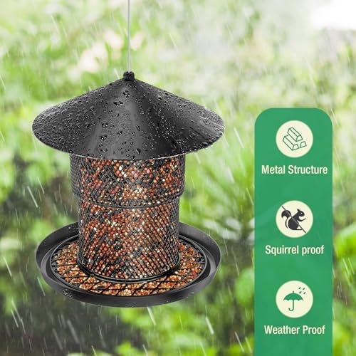 Bird Feeder for Outdoor, 3.6LB All Metal with Roof, Chew Proof