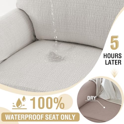 H.VERSAILTEX Jacquard Sofa Slipcover with Waterproof Seat Furniture Protector 1 Piece Stretch Sofa Covers with Elastic Bottom for Kids, Pets, Dog(Sofa L, Pale Oak)
