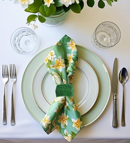 COTTON CRAFT Glitz Handmade Beaded Napkin Rings - Set of 12 - Dark Green