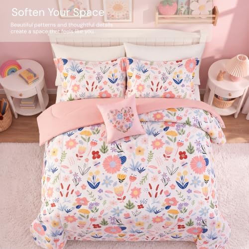 Twin Comforter Set for Girls-3 Pieces Flower Printed Twin Bedding Sets