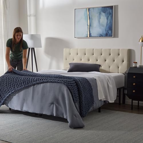 LUCID Mid-Rise Upholstered Headboard, Tufted, Pearl, Twin/Twin XL Size