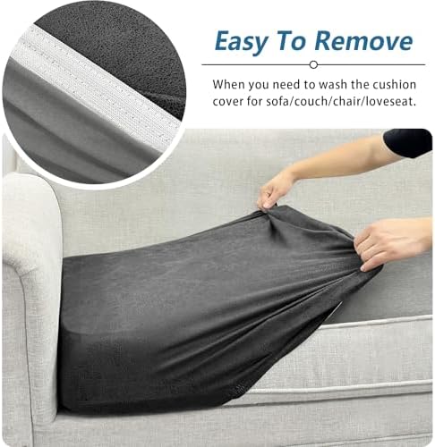 Couch Cushion Cover Leather-Look 1PC Stretch Sofa Seat Slipcover for Living Room Individual Sofa Cushion Cover Couch Seat Protector, Pet-Friendly, Non-Slip, Easy Fit - Grey
