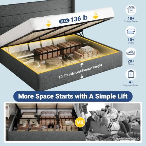 Allewie King Size Lift Up Hydraulic Storage Bed Frame Dark Grey