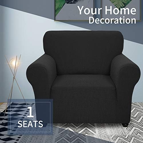 JIVINER Super Stretch Chair Slipcovers with Arms 1-Piece Jacquard Small Checks Living Room Armchair Covers Soft Anti Slip Sofa Couch Furniture Protector for Kids Pets (Chair, Black)