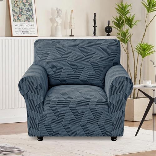 JIVINER Stretch Chair Covers, 1 Piece Couch Covers for Living Room, Non Slip Soft Sofa Covers, Washable Armchair Slipcovers for Dog, Pets Feature Geometrical Jacquard Fabric (Chair, Dark Grey)