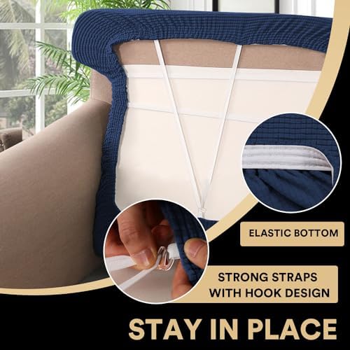 PrinceDeco Stretch T Cushion Sofa Slipcovers 3 Piece,Pets Friendly,Navy