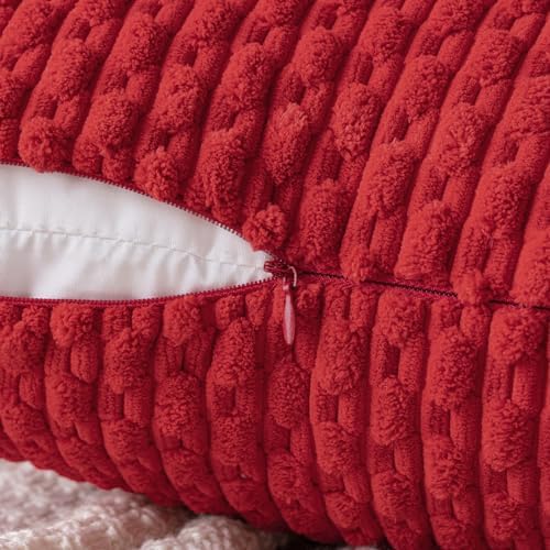 MIULEE Christmas Decorative Throw Pillow Covers 16x16 Red Textured Corduroy