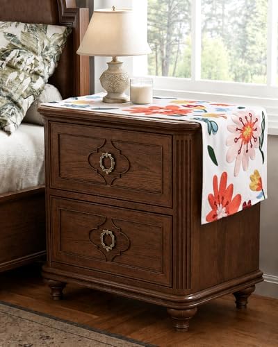Canvas Embroidered Narrow 13"x 48" Table Runner, Colorful Flower