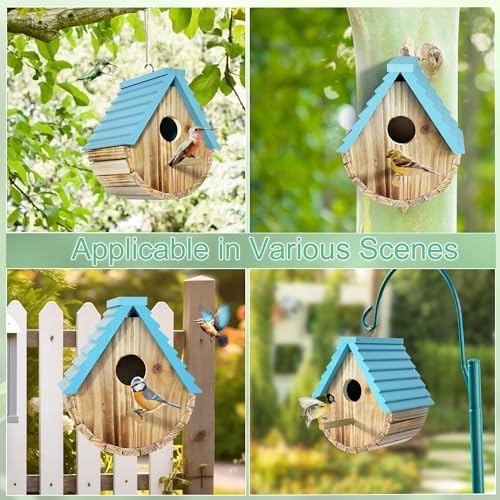 Auslar Bird Houses for Outside, Hanging Wooden Birdhouse for Outdoors, Blue