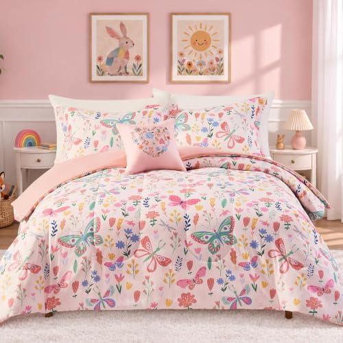 Twin Comforter Set for Girls-3 Pieces Pink Floral Twin Bedding Sets
