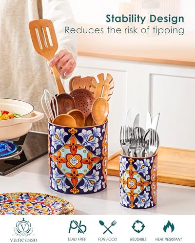 vancasso 7.3"+5.5" Utensil Holder, Porcelain Utensil Holder for Countertop