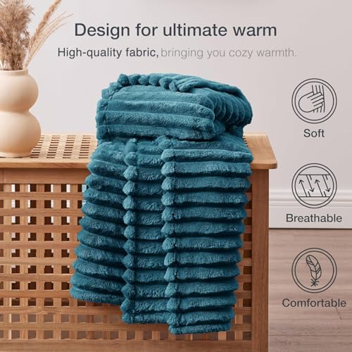 EXQ Home Stripe Twin Size Throw Blanket Teal for Couch Gentle Soft