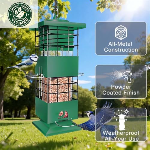 Squirrel Proof Bird Feeder,3.5Lb,4 Ports,Weight Activated,Easy Refill