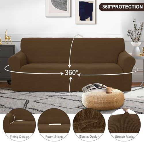 U-NICE HOME Stretch Couch Cover Slipcover for 3 Cushion Sofa, Brown