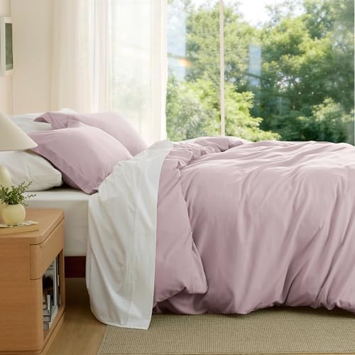 Bedsure Duvet Cover King Size, 3Pcs Double Brushed Bedding Set, Pink Mocha