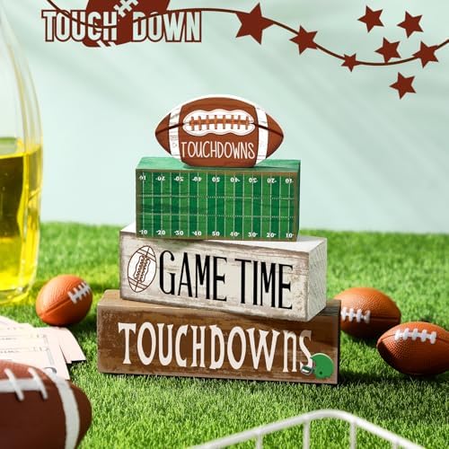 Yuntau 4 Pcs Fall Football Table decoration Centerpieces Wooden Blocks sign