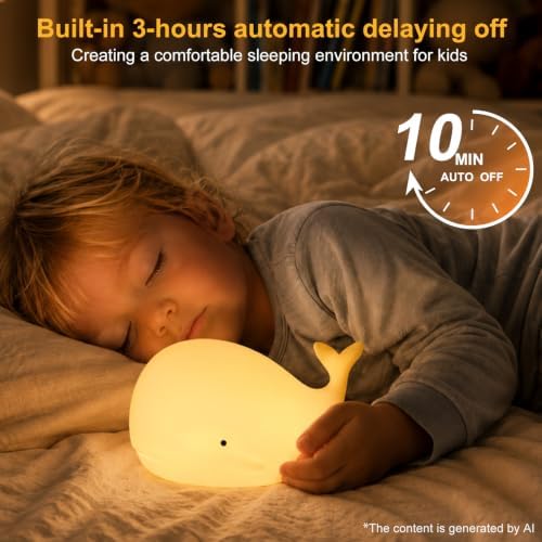 LOVERUIS Whale Night Light Silicone 7 Colors Dimmable 3 Hours Timer Whales Baby Light Decor Room Ocean Baby Nursery Decors Gift Kids