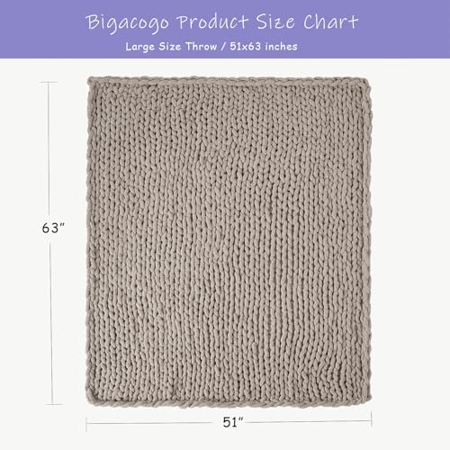 Bigacogo Chunky Knit Throw Blanket for Couch, 51x63 inches, Taupe
