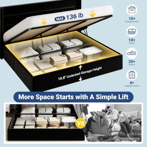 Allewie King Size Lift Up Hydraulic Storage Bed Frame Black