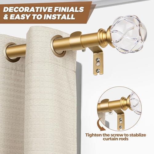 KAMANINA Gold Finials for 1 or 7/8 in Curtain Rods, Crystal Netted Texture