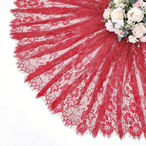 Red Lace Tablecloth Rustic Table Fabric 60x120 Inch for Wedding Christmas
