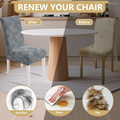 JIVINER Stretch Dining Chair Slipcovers Set of 2, Geometrical Jacquard Dining Chair Covers, Washable Kitchen Chair Covers for Dining Room, Hotel, Party, Light Grey