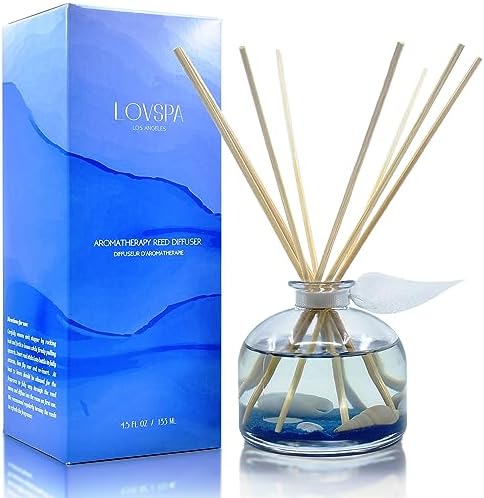 Reed Diffuser Set, Escape Beach Getaway Scented Oil Diffuser with Sticks, Home Fragrance Accessories for Bathroom Shelf Decor, Aroma Diffusers for Home or Office Desk, USA Made