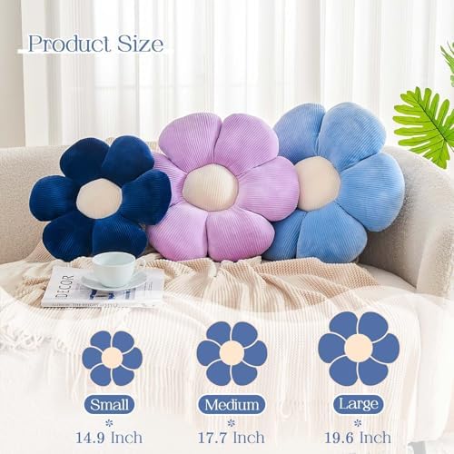 Kcvvcr Lavender Flower Pillow, 19.6" Cute Flower Shaped Floor Pillow, Aesthetic Floral Plush Daisy Decorative Throw Pillows for Bed Sofa Couch