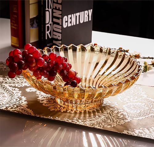 Extra Large Glass Fruit Bowl or Decorative Bowl, Center Bowl，Used for Kitchen Counter or Living Room Central Table Decoration (Amber)