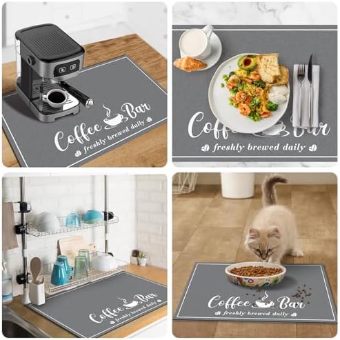 CooRug Fashion Coffee Mat, Dish Drying Mat 16" x 24" Dark Grey