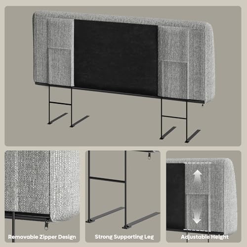 Pinmoco 4.7” Headboard Only for Queen Size Bed, No Drill Needed, Gray
