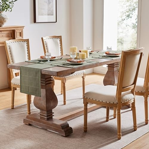 ZeeMart Linen Checked Farmhouse Table Runner, 13x90 Inches Olive