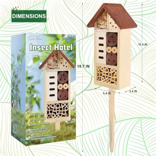 Lulu Home Wooden Insect House with Stake, 19.7 X 3.4 X 5.4 Inch