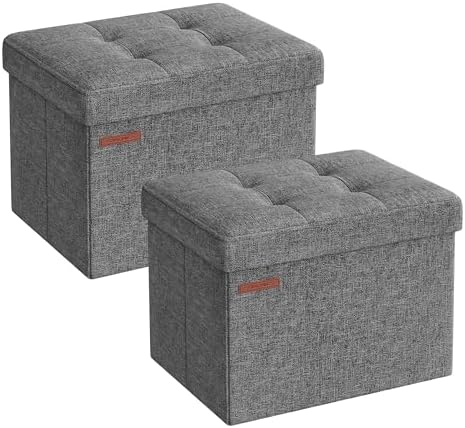 SONGMICS Small Folding Storage Ottoman, 15.7 x 12.2 x 12.2 Inches