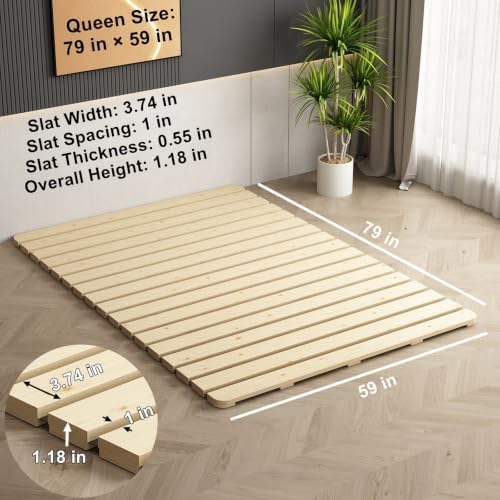Foldable Floor Bed Frame for Japanese Futon Mattress Queen Size