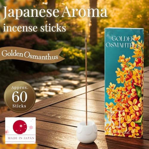 Golden Osmanthus Luxury Japanese Incense Sticks 60sticks Vanilla Musk Coreless Low Smoke Natural Charcoal Free Non Toxic Aromatherapy Meditation Calming Stress Relief Relaxation Yoga TOMORI