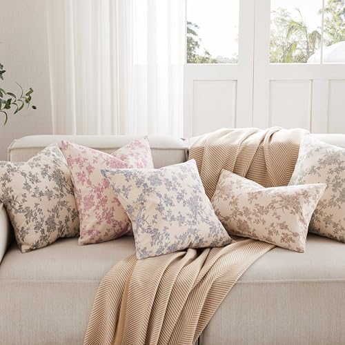 100% Cotton French Pastoral Throw Pillow Covers Set of 2, 24x24 Inch Double Sided/Blue, Farmhouse Decorative Cushion Covers for Sofa Bed Living Room Home Decor