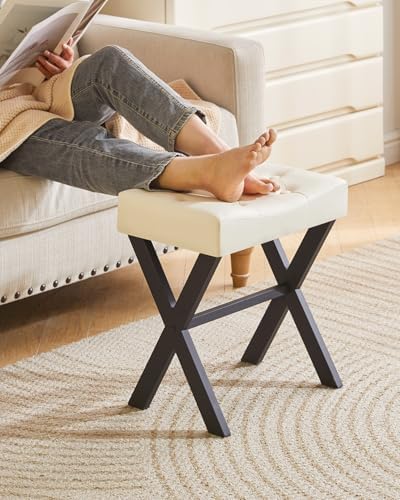 IBUYKE U-Shaped PU Vanity Stool, X-Leg Makeup Chair, White WBD019W