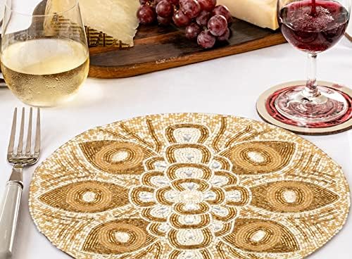 Beaded Placemats 13 Inch Round, White, Charger Placemats for Dining Table