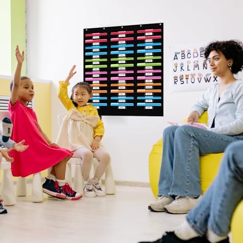 36 Pockets File Storage Pocket Chart with 36 Nametag Pockets, Hanging Wall File Organizer for Classroom and Office, Organize Your Assignments, Files, Scrapbooks, Paper (Black-36 Pockets)