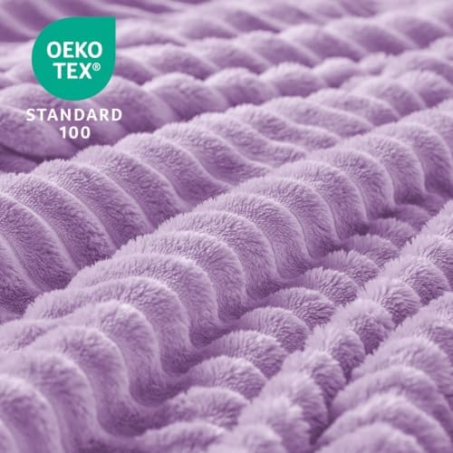 BEDELITE 3D Ribbed Lavender Fleece Throw Blanket for Couch, 50x70 Inch