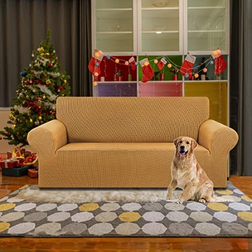 KEKUOU Stretch Loveseat Couch Cover, 2 Cushion Couch Slipcover,Golden