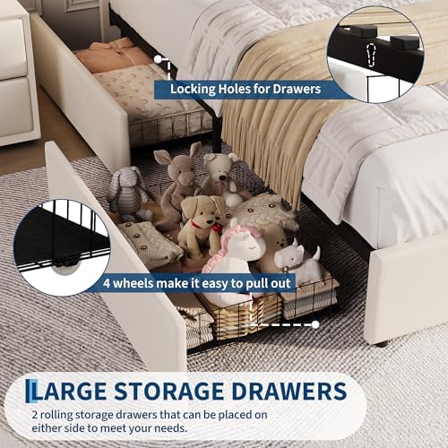 GarveeHome Queen Bed Frame, Platform Bed with Storage Headboard & Drawers