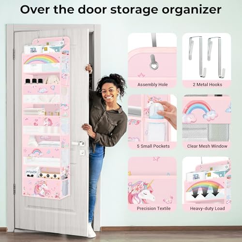 Clastyle Over the Door Organizer Diaper Toy Nursery Hanging Shelf, Unicorn