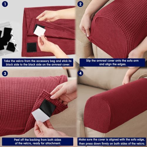 SUBRTEX Stretch Couch Arm Covers Set of 2, Non-Slip Sofa Armrest Slipcovers