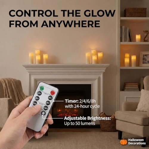 Enido Waterproof Flameless Candles, Set of 12 Battery Operated LED Pillar Candles with 2 Remote Controls & Timer, Flickering Indoor Outdoor Candles for Halloween, Wedding, Home Decor, 4''5''6''
