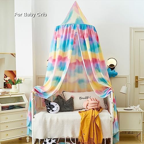 Bed Canopy for Kids, Printed Hanging Canopy for Baby Brib Kids Bed Room Decor Reading Nook Indoor Outdoor Playing Castle (Gradient Blue)