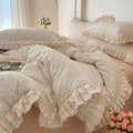 Floral Duvet Cover Set Muslin Cotton Queen(90"x90"),Pink Flower