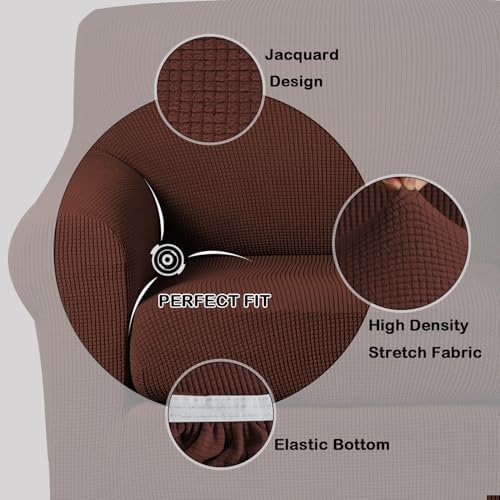 Turquoize Stretch Sofa Slipcover 2 Pieces Sofa Cover Couch Cover for 3 Cushion Couch Washable Furniture Protector Covers with Elastic Bottom Feature Thick Jacquard Fabric (Sofa, Burnt Brick)